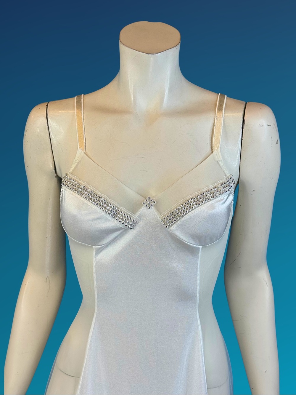 Y2K Ethereal White Slip Dress Nightgown with Silver Studs | XS S